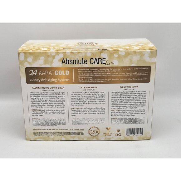 24 Karat Gold Anti-Aging Skincare Trio Set - Illuminating Day & Night Cream Lift - Picture 2 of 4